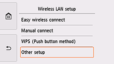 Wireless LAN setup screen: Select Other setup